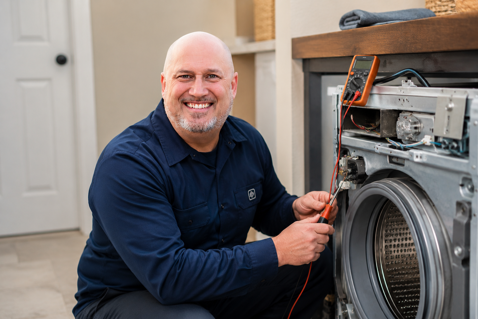 Alan repairing a washing machine